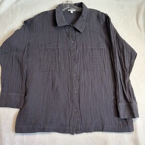 Calme by Johnny Was Double Pocket Shacket Long Sleeve Shirt Gauze Graphite Sz L